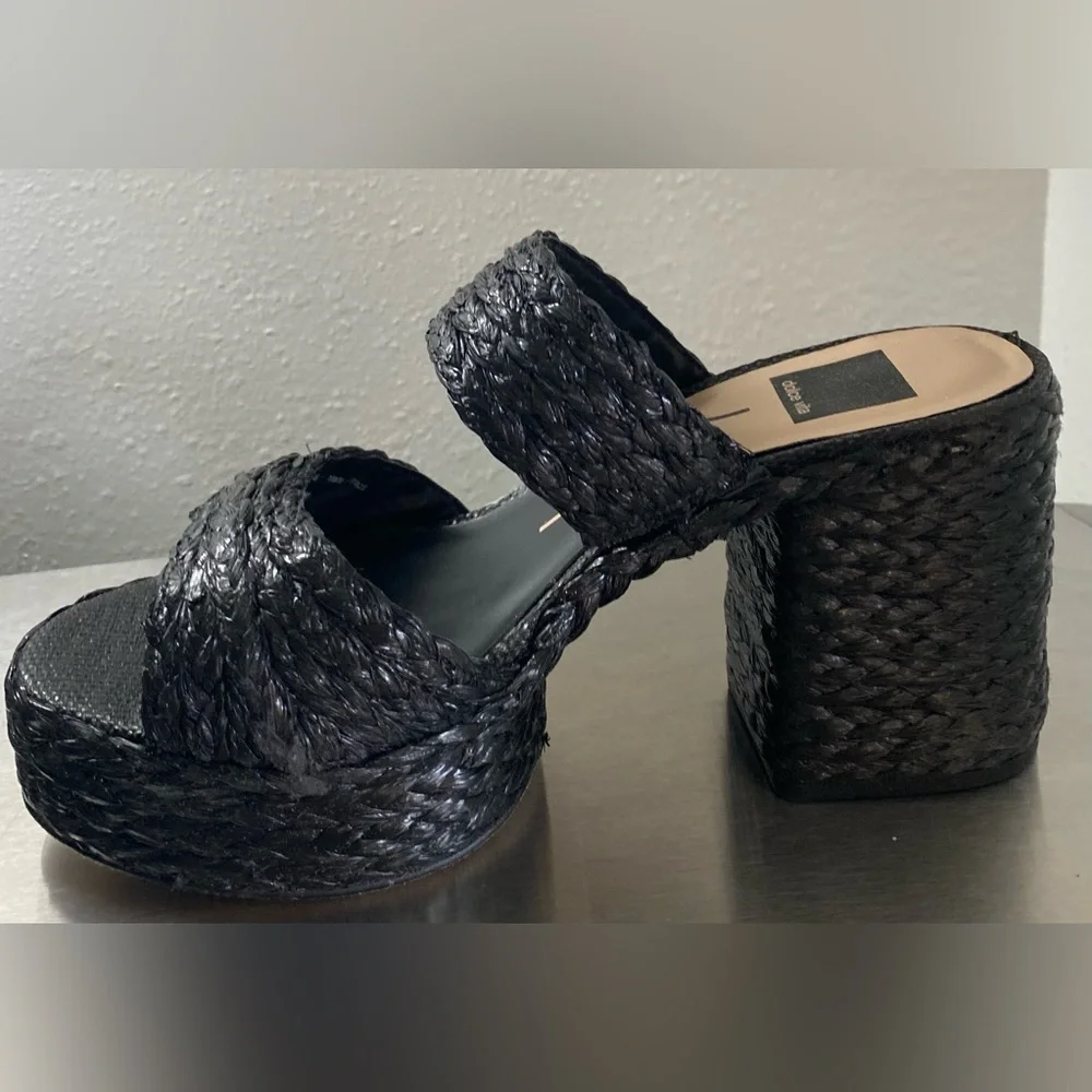 DOLCE VITA TEXTURED RAFFIA BLACK PLATFORM HEELS